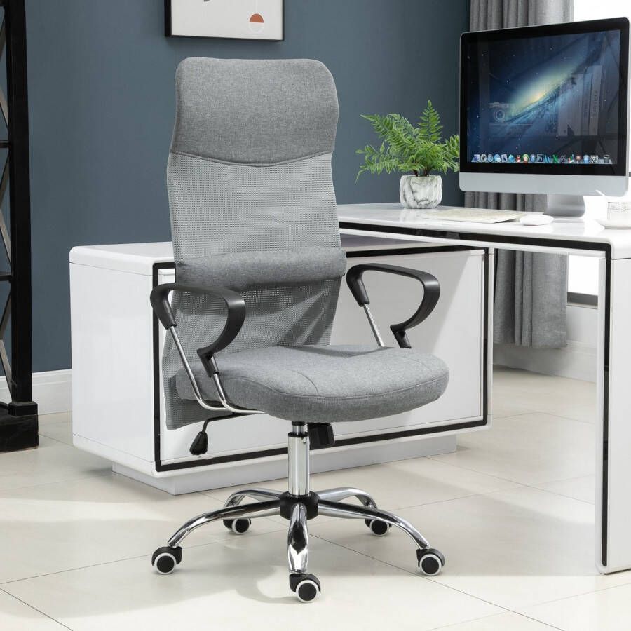 Vinscetto Vinsetto Bureaustoel gamingstoel ergonomische draaistoel kantoorstoel linnen grijs 921-196