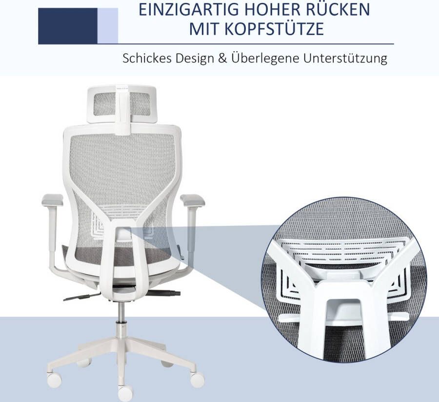 Vinscetto Vinsetto Bureaustoel In hoogte verstelbare bureaustoel met 3D-armleuning 3 niveaus mesh grijs 921-435 - Foto 3