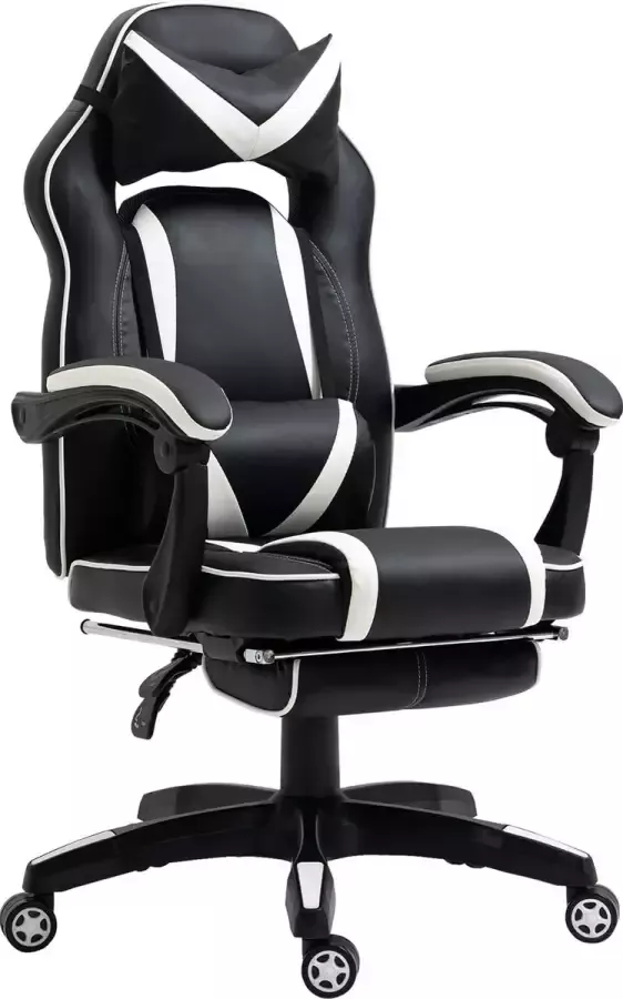 Vinscetto Vinsetto Bureaustoel met voetensteun sportstoel draaistoel directiestoel kussen kunstleer wit 921-120WT
