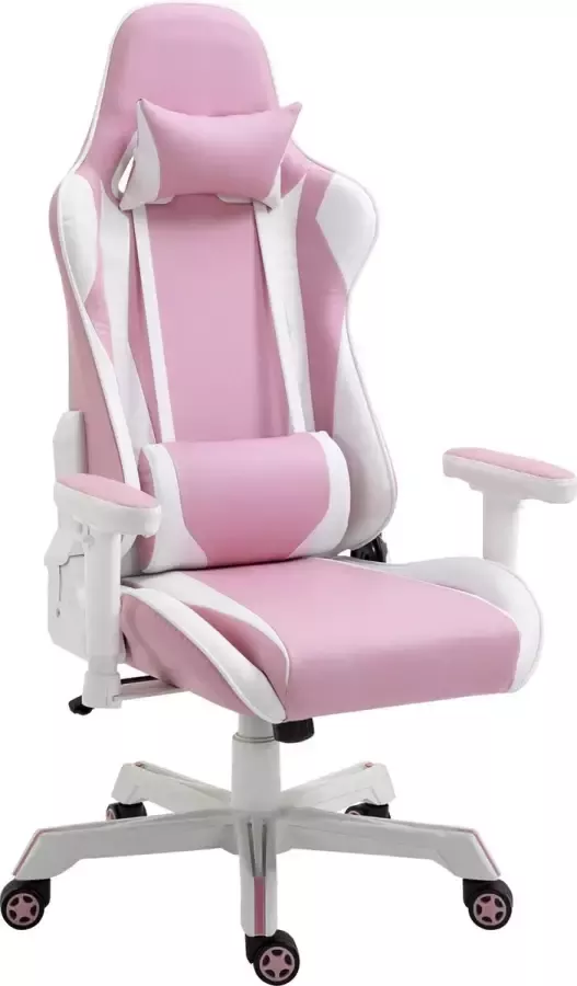 Vinscetto Vinsetto Gaming stoel bureaustoel met verstelbare hoofdsteun kunstleer nylon roze + wit 921-424