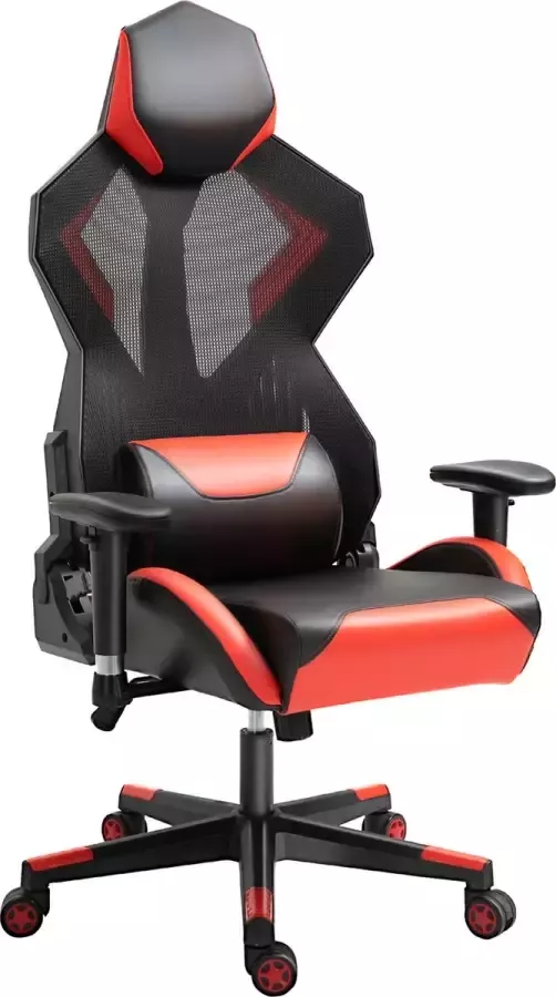 Vinscetto Vinsetto Gamingstoel bureaustoel met verstelbare hoofdsteun nylon PU leer zwart + rood 921-422