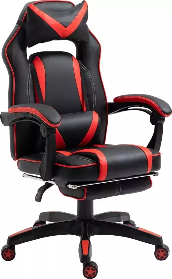 Vinscetto Vinsetto Gamingstoel bureaustoel met voetsteun draaistoel directiestoel kussen synthetisch leer rood 921-120