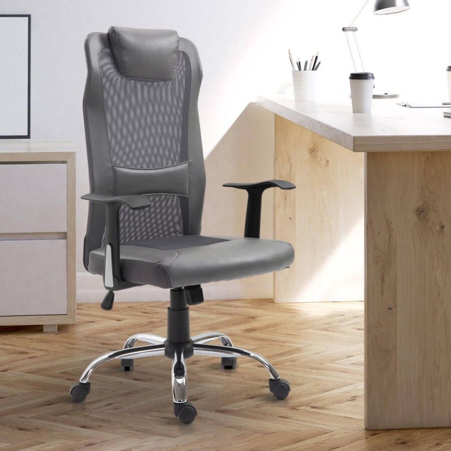 Vinsetto Bureaustoel ergonomisch kunstleer grijs 51 x 60 8 x 112 122 cm