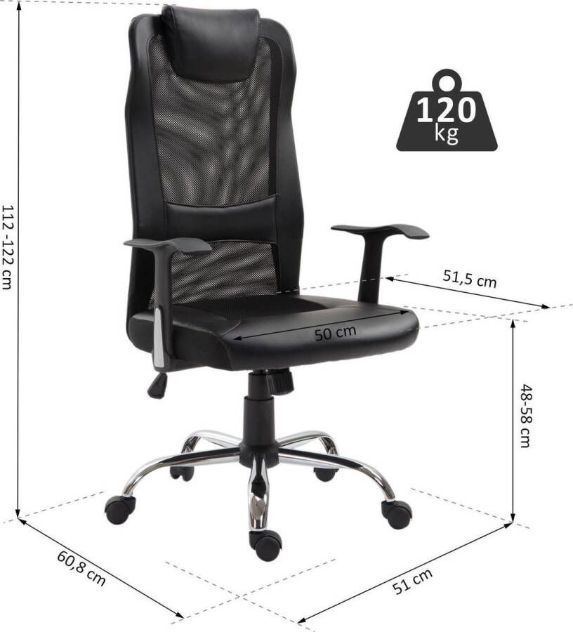 Vinsetto Bureaustoel ergonomisch kunstleer zwart 51 x 60 8 x 112 122 cm