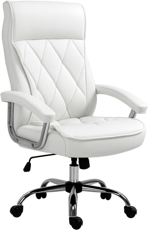 Vinsetto HOMCOM Bureaustoel kantoorstoel met kantelfunctie modern ruitpatroon PU-leer wit 921-473