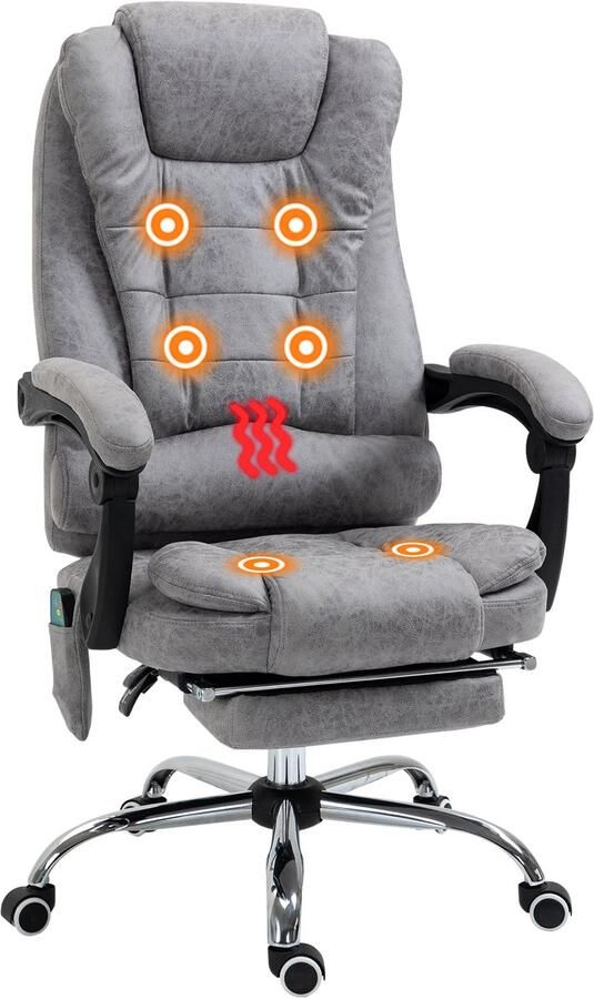 Vinsetto massage bureaustoel schuim 65x70x111-119 cm grijs