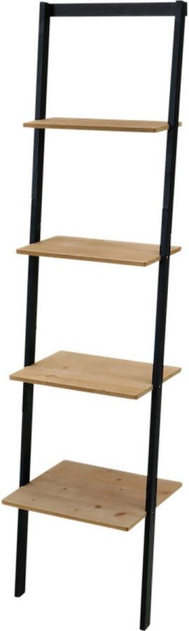 Vintag Ladderrek Decoratieve Leunende kast Rek 4 Planken Wandrek Houten Rek Zwart 168 CM