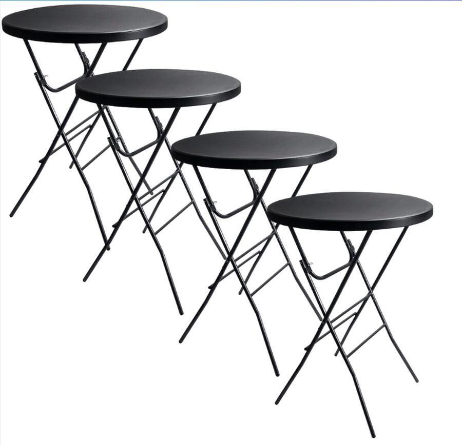 Vintag Statafel Zwart 4x 80 x 110 cm Inklapbaar en Compact Eenvoudige Montage Lichtgewicht Krasbestendig Stevig Frame Premium Tafelblad UV Bestendig