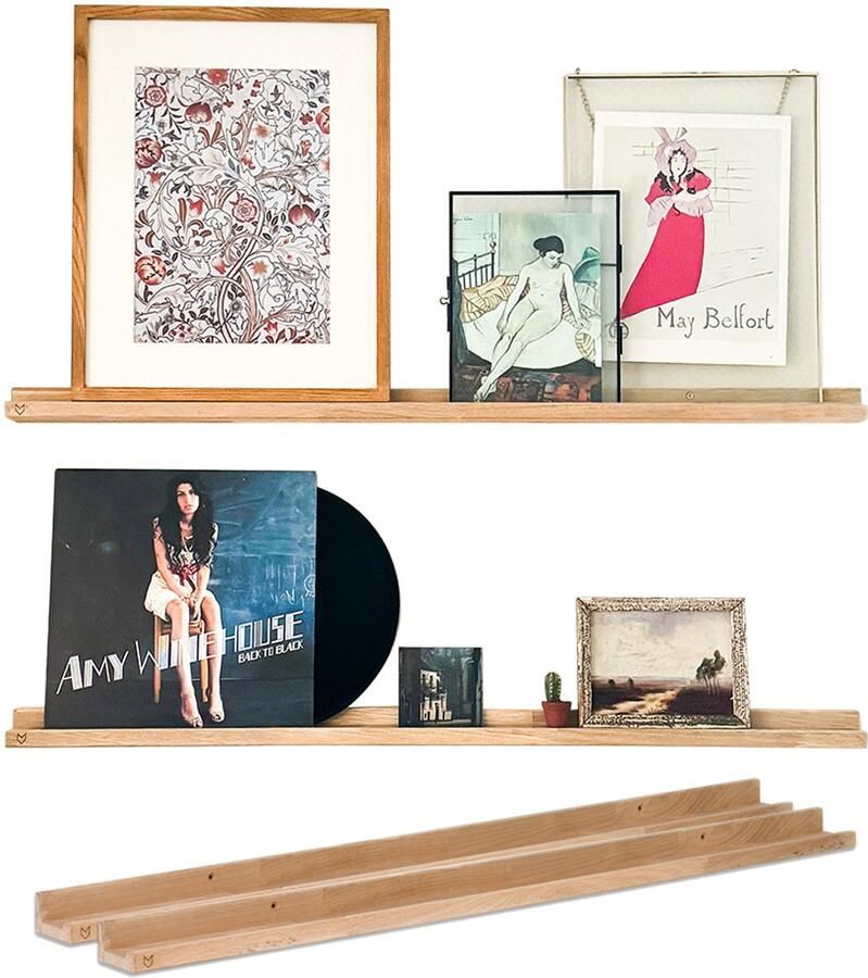 VinylCrafts Eiken wandplanken set 2 stuks 99 cm Wandplank zwevend (2x) Wandplank hout Fotoplank Met opzetrand FSC Europees hout Handgemaakt in Nederland