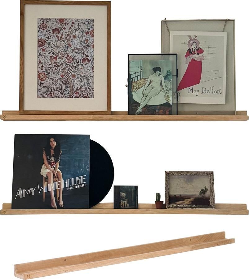 VinylCrafts Wandplank 100 cm lang Wandplank zwevend Wandplank hout Fotoplank Eiken wandplank Met opzetrand FSC Europees hout Handgemaakt in Nederland