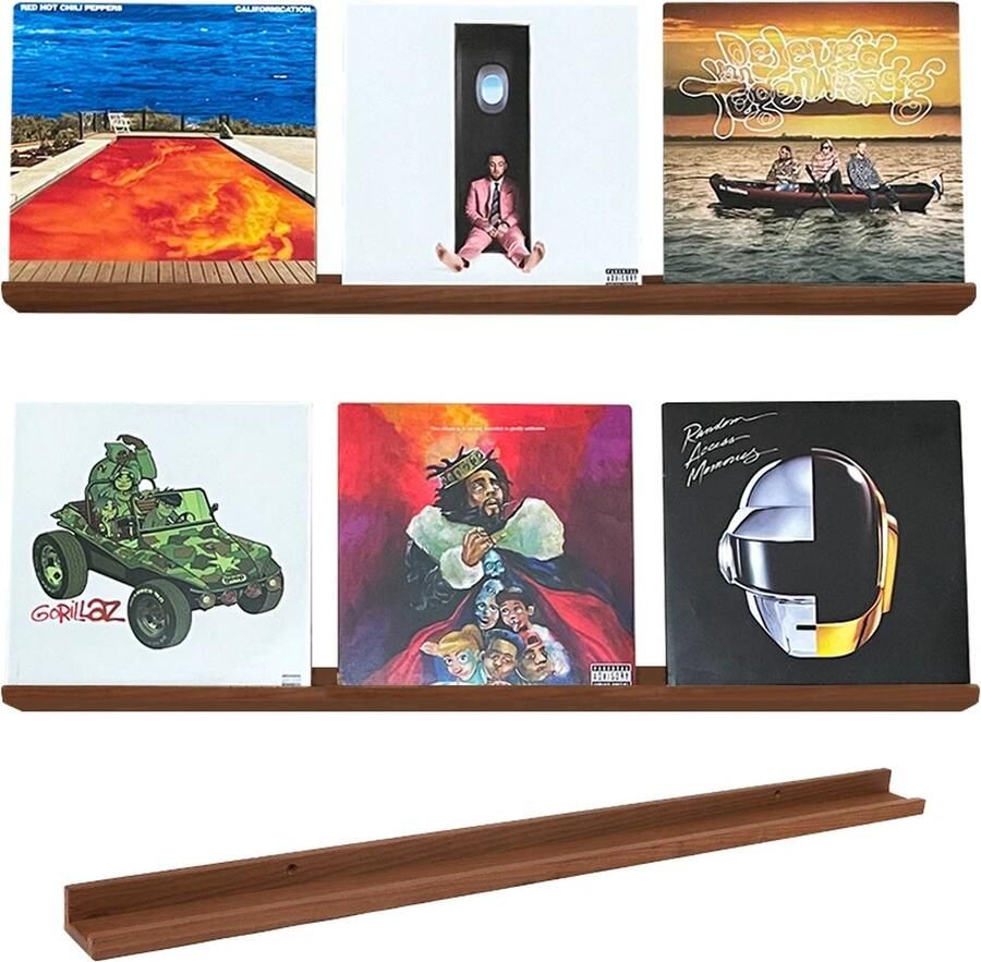 VinylCrafts LP Wandplank Walnoten wandplank 100 cm LPs aan de muur LP opbergsysteem aan de muur Handgemaakt in de Achterhoek Zeer geschikt voor foto's