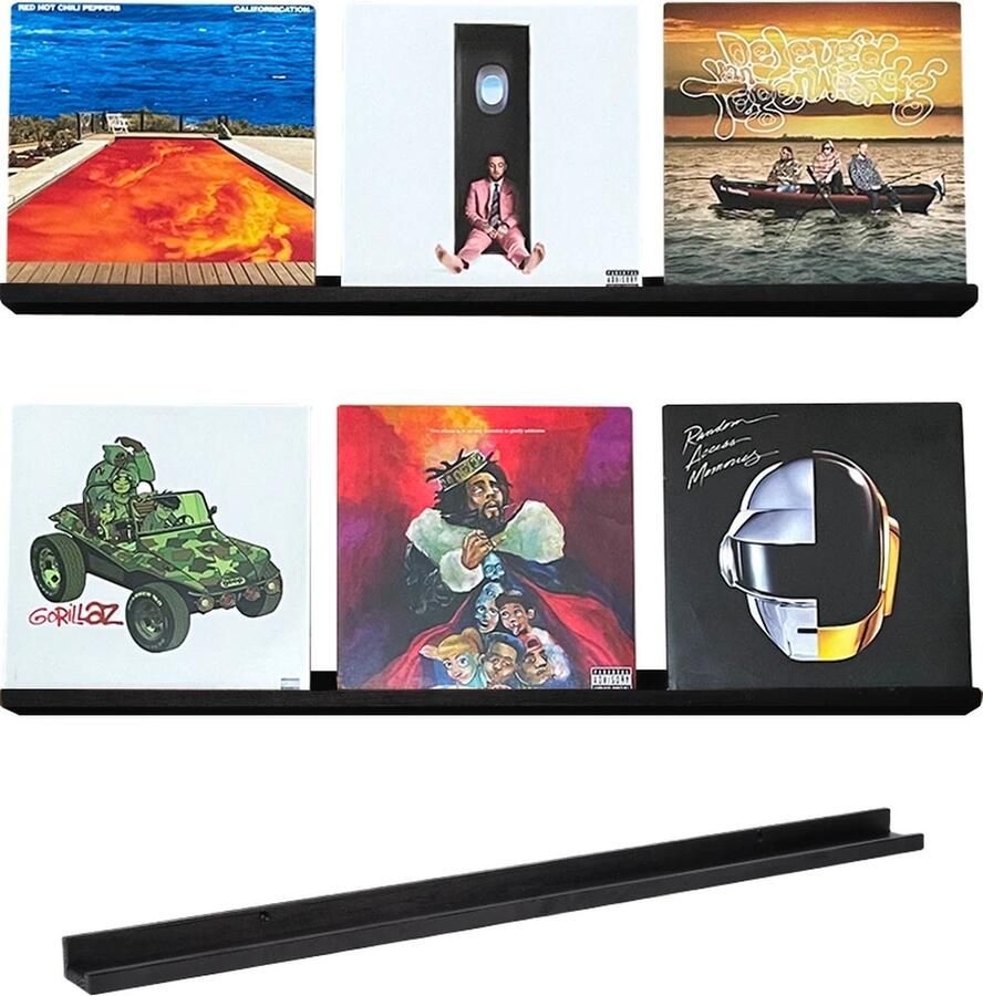 VinylCrafts LP Wandplank Zwarte wandplank 100 cm LPs aan de muur LP opbergsysteem aan de muur Handgemaakt in de Achterhoek Zeer geschikt voor foto's
