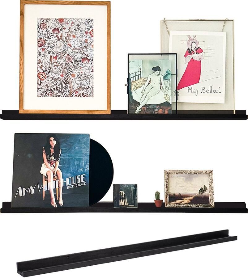 VinylCrafts Wandplank 100 cm lang Wandplank zwevend Wandplank hout Fotoplank Zwarte wandplank Met opzetrand FSC Europees hout Handgemaakt in Nederland