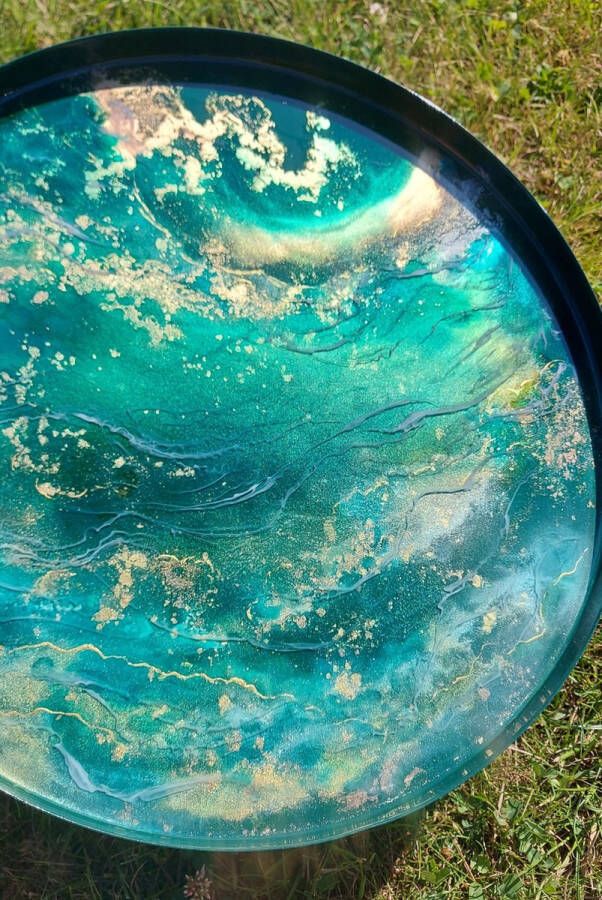 Violet View Art Uniek Goud Ronde Bijzettafel van Epoxy en Metaal Kleine Tafel Ø 40 cm - Foto 2