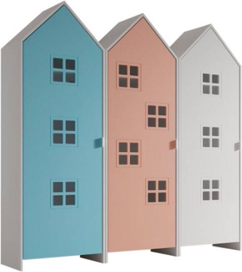 Vipack 3-delige kledingkast Casami Bruges 115x37x172 cm Blauw roze wit