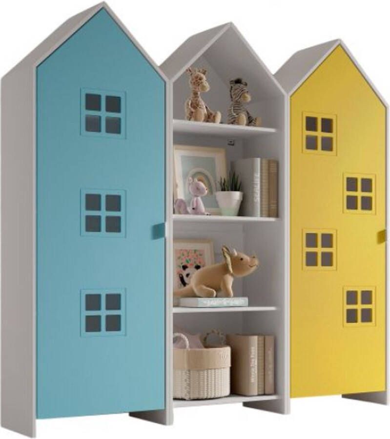 Vipack 3-delige kledingkast Casami Bruges 173x37x172 cm Blauw geel - Foto 2