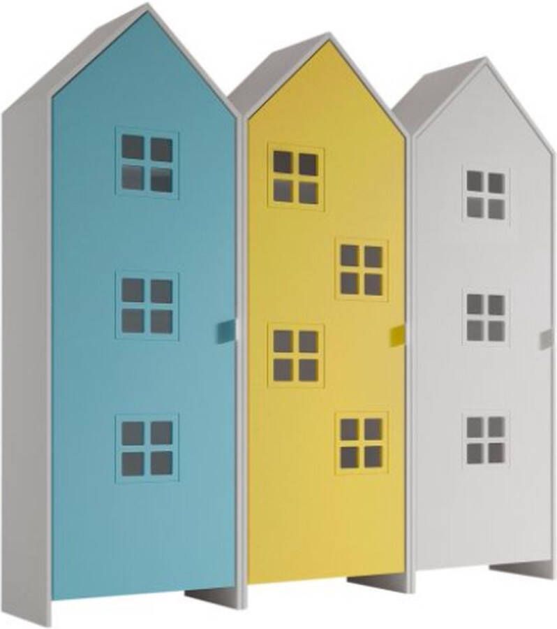 Vipack 3-delige kledingkast Casami Bruges 173x37x172 cm Blauw geel wit