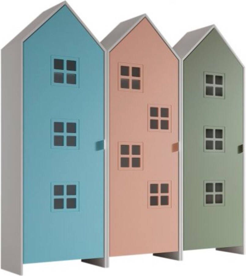 Vipack 3-delige kledingkast Casami Bruges 173x37x172 cm Blauw roze groen