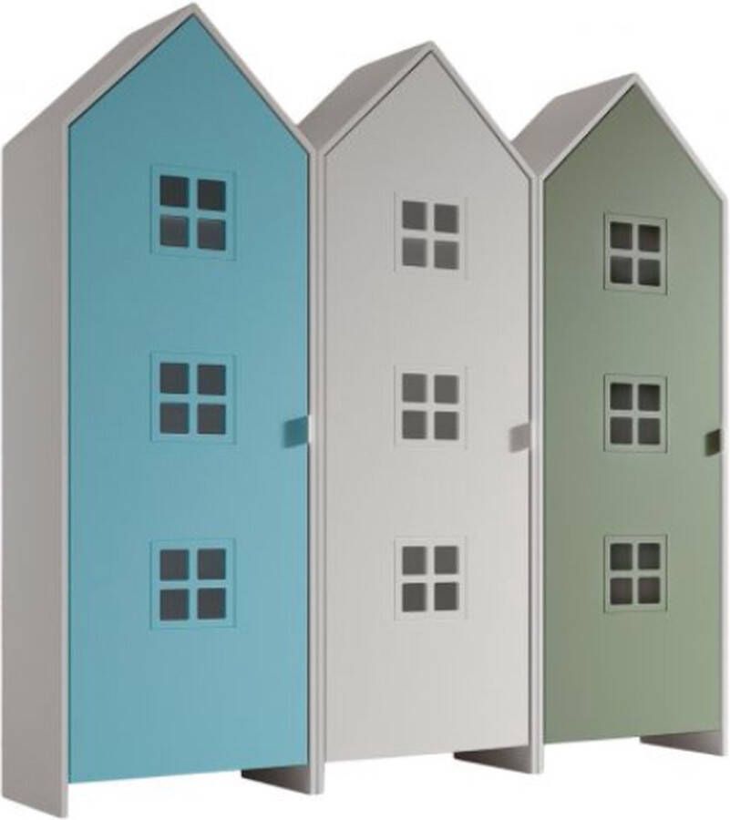 Vipack 3-delige kledingkast Casami Bruges 173x37x172 cm Blauw wit groen