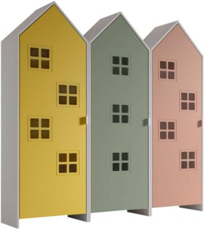 Vipack 3-delige kledingkast Casami Bruges 173x37x172 cm Geel groen roze