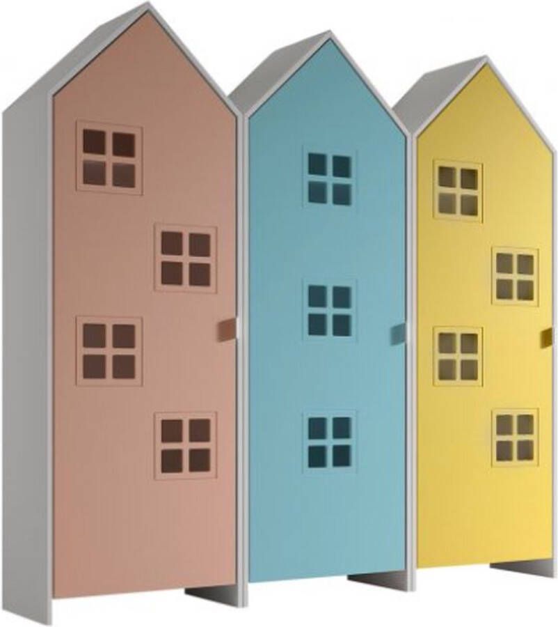 Vipack 3-delige kledingkast Casami Bruges 173x37x172 cm Roze blauw geel