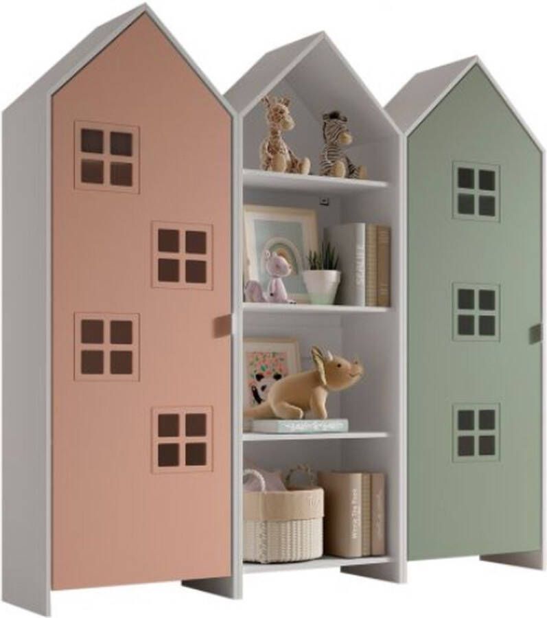 Vipack 3-delige kledingkast Casami Bruges 173x37x172 cm Roze groen