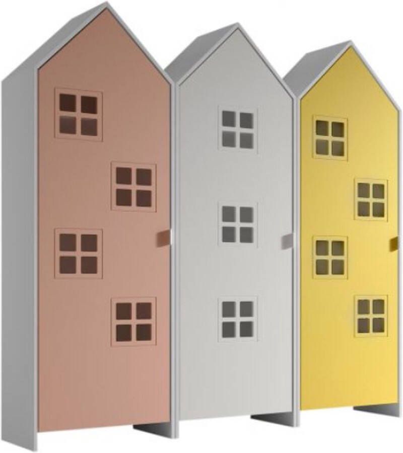 Vipack 3-delige kledingkast Casami Bruges 173x37x172 cm Roze wit geel