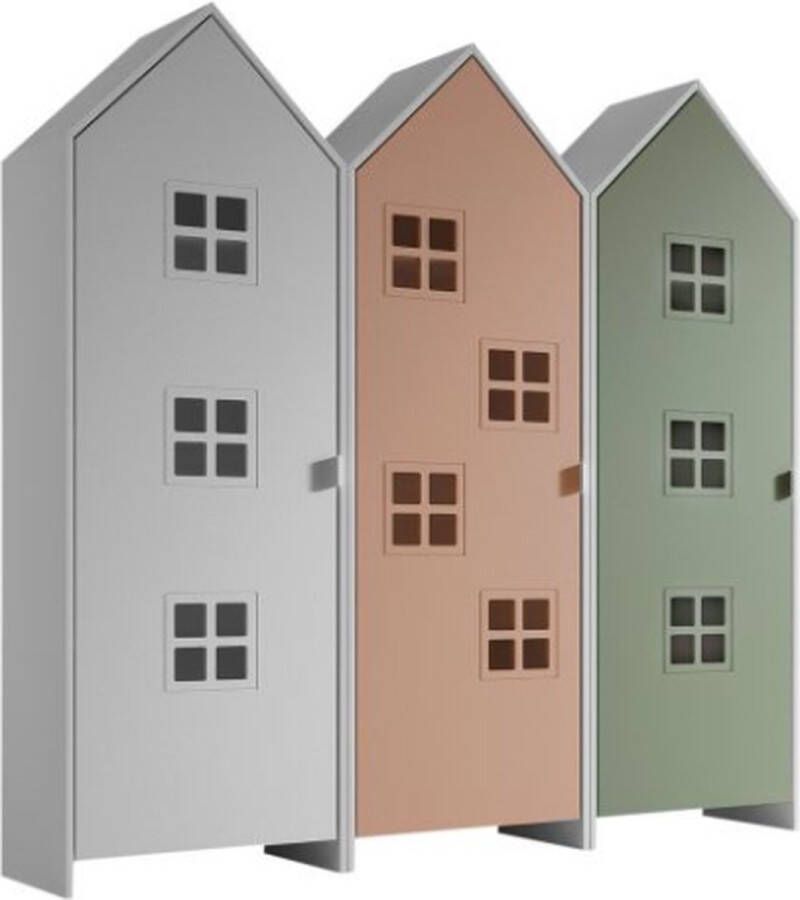 Vipack 3-delige kledingkast Casami Bruges 173x37x172 cm Wit roze groen