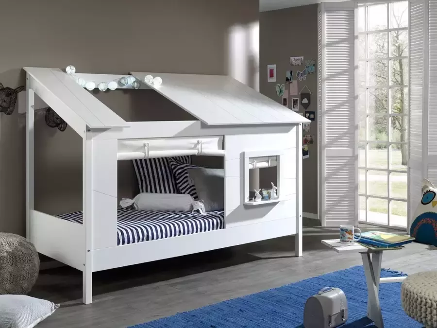 Vipack Deze Housebed-combinatie bevat een huisbed 26 dak en een gordijn hb902614