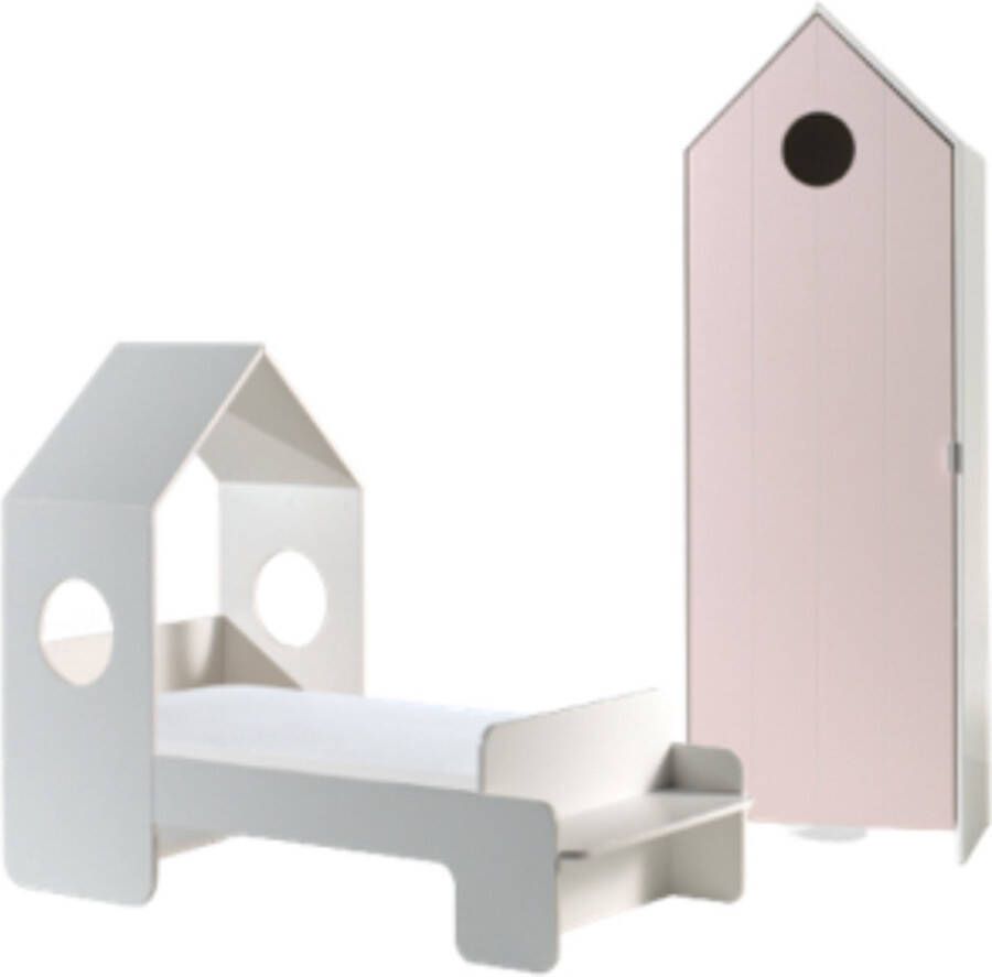 Vipack Bed Casami met 1-deurs kast 70 x 140 cm wit+roze