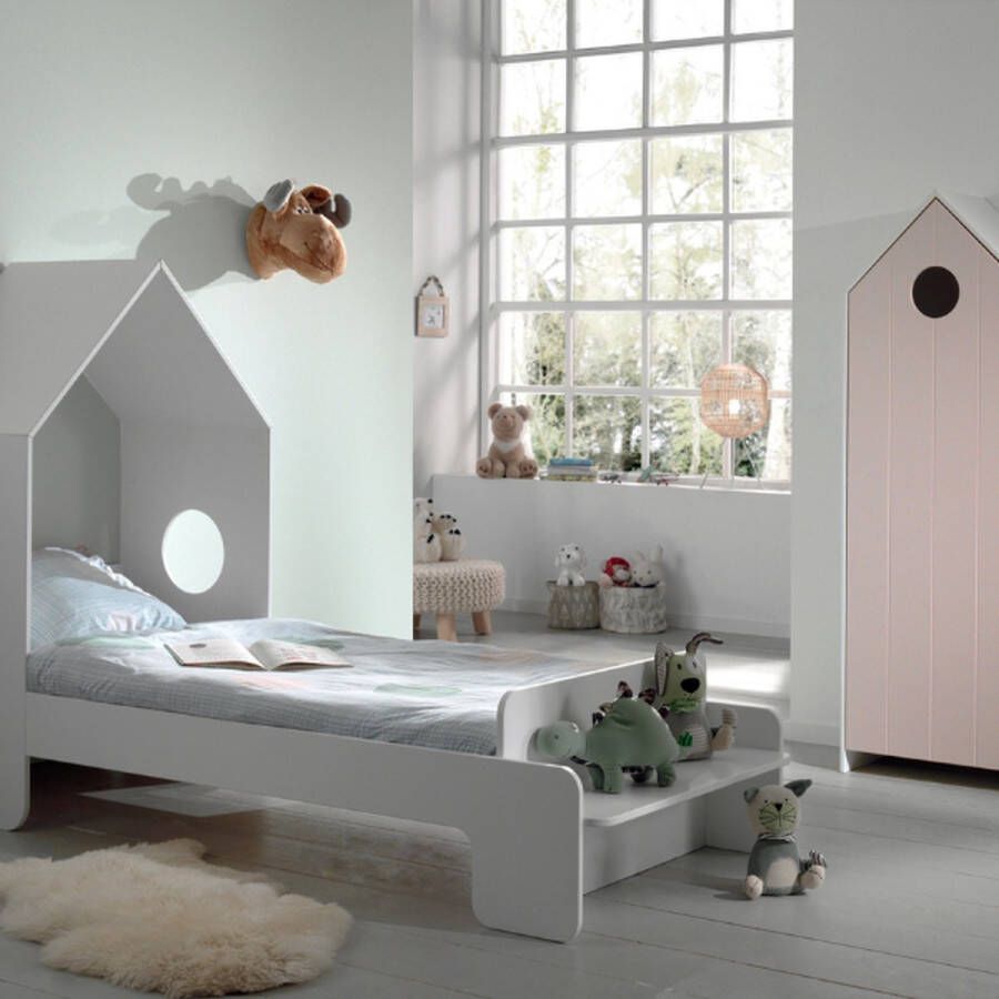 Vipack Bed Casami met 1-deurs kast 90 x 140 cm wit roze