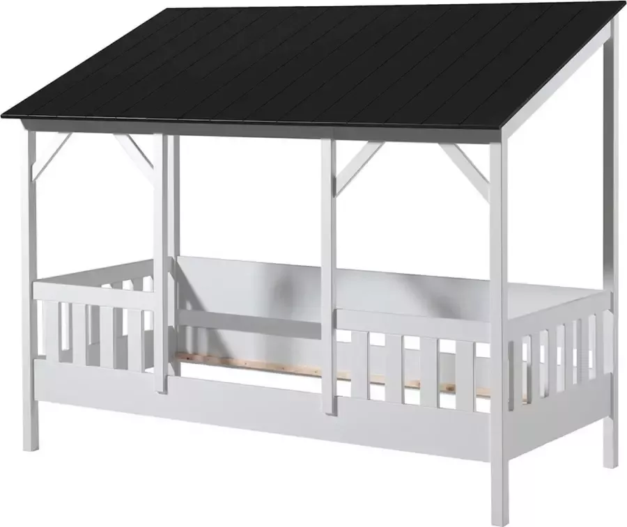 Vipack Bed HuisBed inclusief vensterbanken heel dak en slaaplade 90 x 200 cm wit zwart - Foto 1