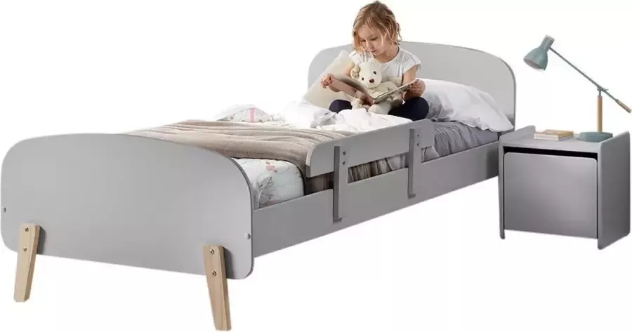 Vipack Bed Kiddy inclusief nachtkast en uitvalbeveiliging 90 x 200 cm grijs