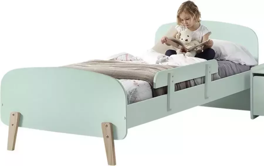 Vipack Bed Kiddy inclusief nachtkast en uitvalbeveiliging 90 x 200 cm mint