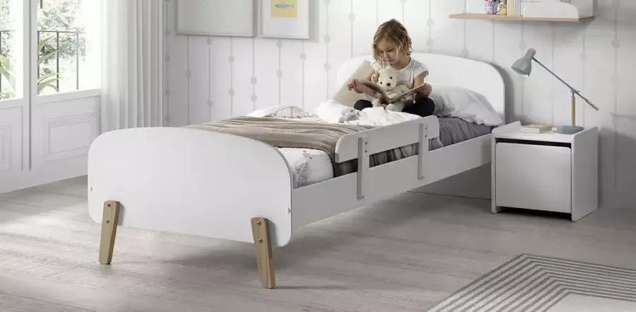 Vipack Bed Kiddy inclusief nachtkast en uitvalbeveiliging 90 x 200 cm wit