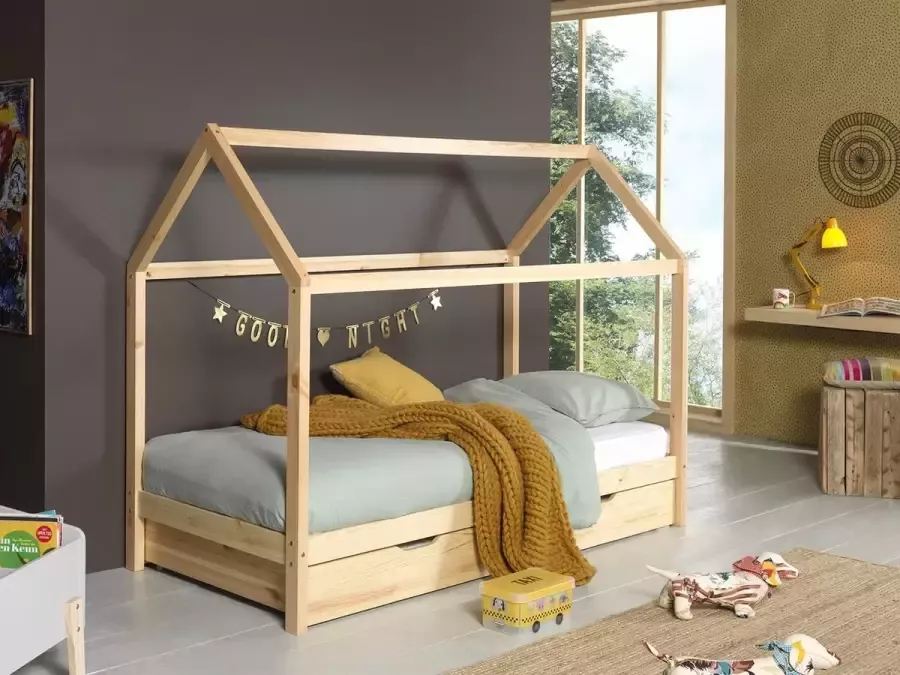 Vipack Kinderbed Dallas 90x200cm Kajuitbed Bed met Dak en Slaaplade Peuterbed met Logeerbed Ledikant Bedframe Hout - Foto 2