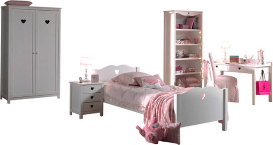 Vipack Complete kinderkamer Amori met 2-deurs kast bureau en bibliotheekkast 90 x 200 cm wit
