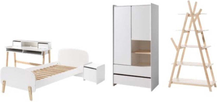 Vipack Complete slaapkamer Kiddy met nachtkast kast bureau en boekenkast 90 x 200 cm wit