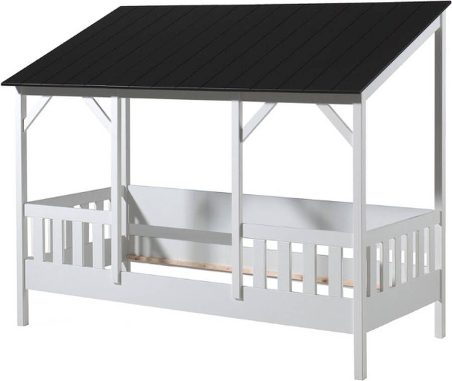 Vipack Deze Housebed-combinatie bevat een huisbed 03 met een zwart dak en een rol-lattenbodem 16s