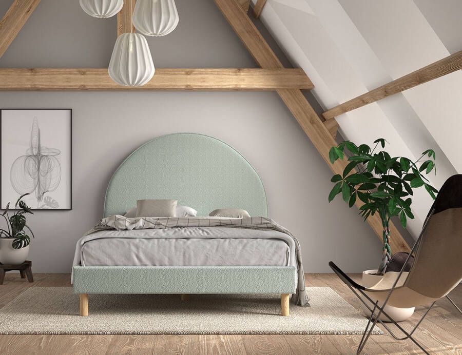 Vipack EMOB Gestoffeerd bed Maeva 140x200cm groene bouclé stof Gestoffeerde tweepersoonsbedden Groen Textiel Gestoffeerde tweepersoonsbedden Tweepersoons Normaal bed Op voorraad - Foto 4