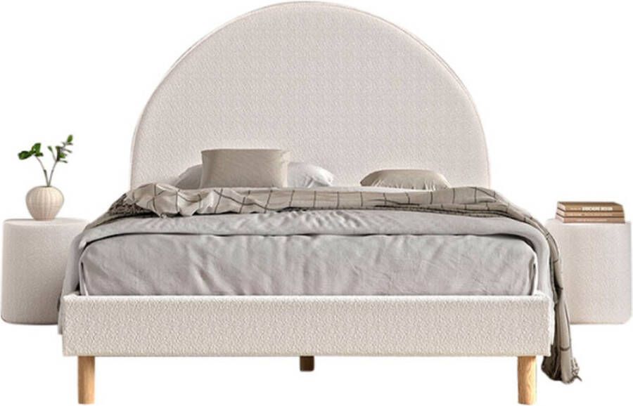Vipack Slaapkamerserie Moon bestaat uit gestoffeerd bed 140 200 en 2 hockers nachtkastjes incl. lattenbodem bekleding zachte bouclé stof keuze uit 4 kleuren - Foto 3