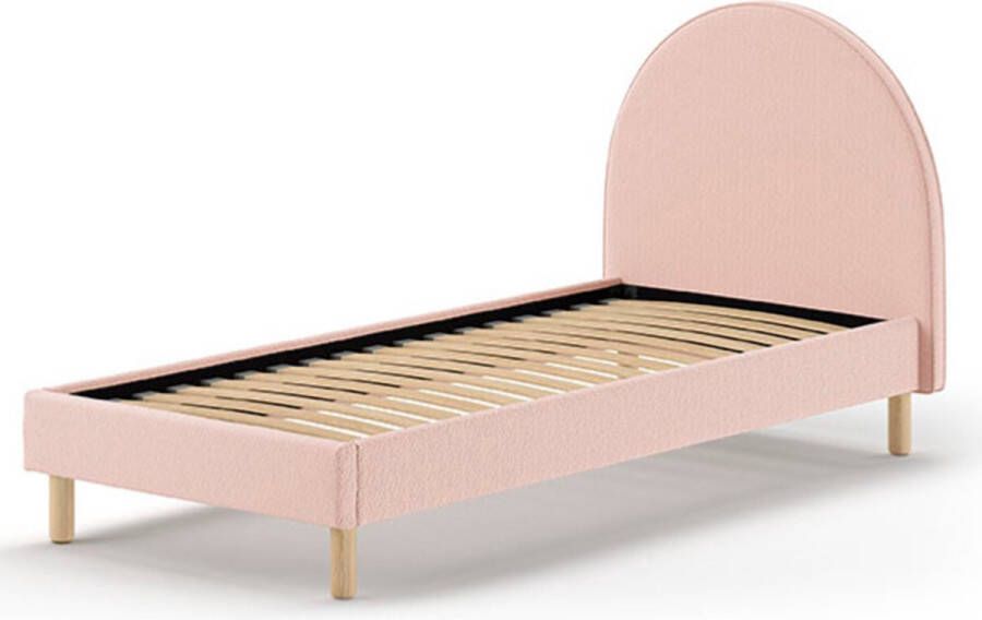 Vipack EMOB Gestoffeerd bed Maeva 90x200cm roze bouclé stof Gestoffeerde eenpersoonsbedden Roze Textiel Gestoffeerde eenpersoonsbedden Eenpersoons Normaal bed Op voorraad - Foto 5