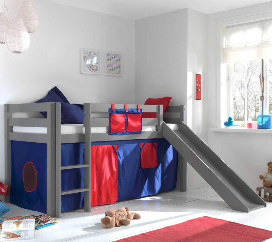 Vipack Halfhoogslaper Astrid grijs met glijbaan 90x200 Grijs