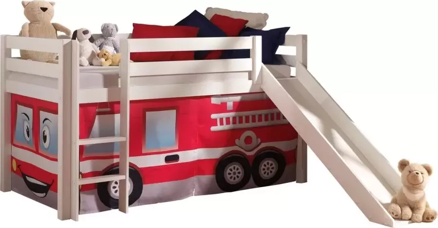 Vipack Pino Halfhoogslaper met Glijbaan en Fire Rescue Gordijn 90 x 200 cm