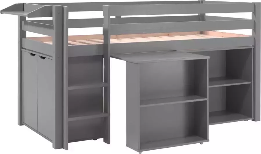 Vipack Halfhoogslaper Charlotte bibliotheek en commode 90x200 Grijs