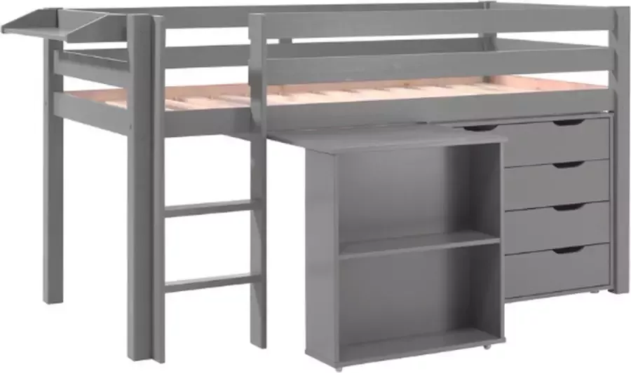 Vipack Halfhoogslaper Charlotte commode en legplank 90x200 Grijs