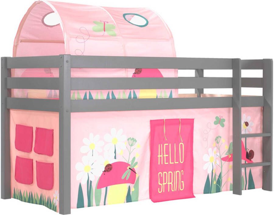 Vipack Halfhoogslaper Charlotte met bedtent en bedtunnel Spring 90x200 Grijs