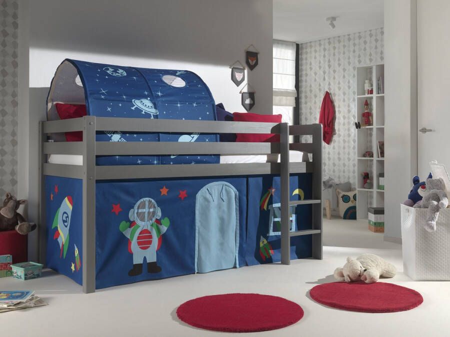 Vipack Halfhoogslaper Charlotte met bedtent en -tunnel Astro grijs - Foto 2