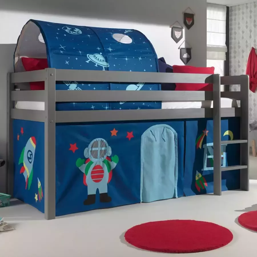 Vipack Halfhoogslaper Charlotte met bedtent en -tunnel Astro grijs - Foto 3