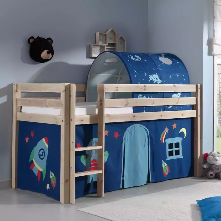 Vipack Halfhoogslaper Charlotte met bedtent en -tunnel Astro dennenhout - Foto 2